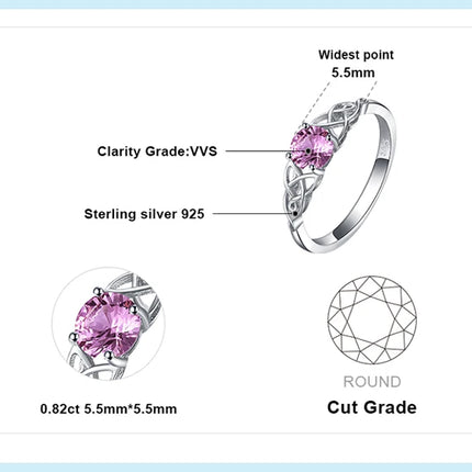 JewelryPalace Celtic Knot Created Pink Sapphire 925 Sterling Silver Ring for Women Promise Engagement Ring Fine Jewelry Gift