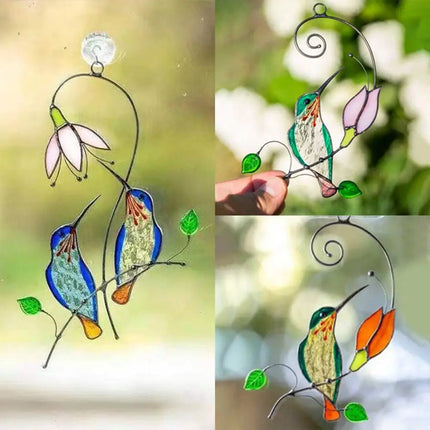 1Pc Metal Stained Glass Handicraft Garden Window Balcony Hummingbird Yard Home Wall Hanging Bird Ornament Door Decoration