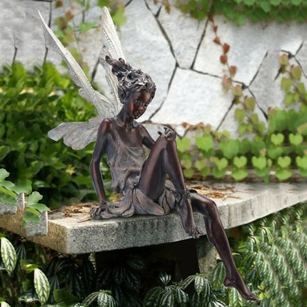 Sitting Fairy Statue Yard Pond Fountain Decorative Fairy with Wing Figurine Lawn Nordic Hand Carving Sculpture Ornament Arts