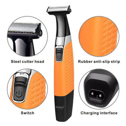 Kemei KM-1910 Waterproof Electric Shaver Eyebrow Trimmer USB Rechargeable Razor Men's Beard Trimmer Shaving Machine