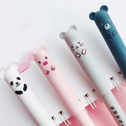 4/8/24 Pcs Kawaii Pig Bear Cat Erasable Gel Pen Refills Rods 0.35mm Blue Black Ink Washable Handle School Office Supplies Gift