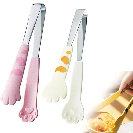 Japanese Cat Paw Shape Food Tongs Cute Cartoon Meal Tongs Stainless Steel Barbecue Tongs Sandwich Baking Clip Kitchen Gadgets