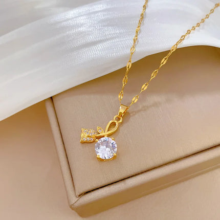 Fashionable and Cute Micro-paved White Jewelry Necklace, Classic Romantic Rose Light Luxury Stainless Steel Pendant