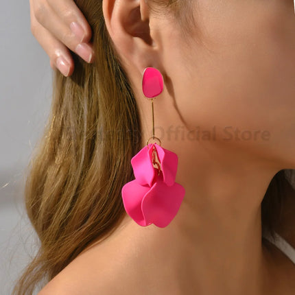 Elegant Candy Colored Acrylic Flower Petal Dangle Earrings - Trendy Korean Fashion Statement Jewelry