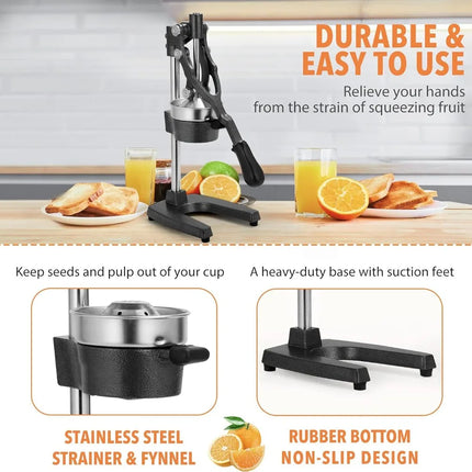 Commercial Heavy Duty Cast Iron Hand Press Manual Orange Citrus Lemon Lime Grapefruit Pomegranate Fruit Juice Squeezer Machine