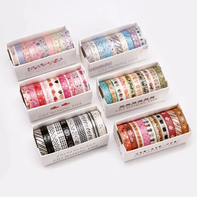 10Rolls/box Washi Stickers Color Tapes DIY Diary Scrapbook Stickers  Masking Tape Decoration  School Stationery Supplies