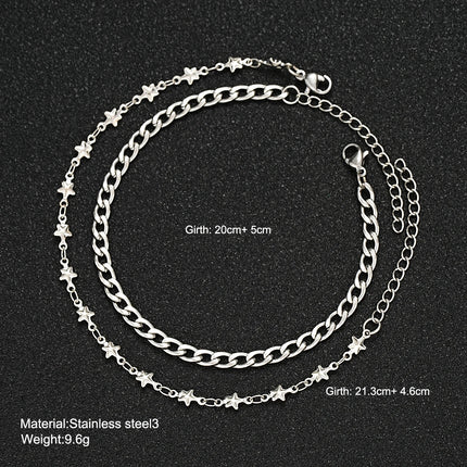 Men's Fashion Stainless Steel Double Chain Star Bracelets Minimalist Silver Color Hip Hop Bracelet Punk Jewelry Gifts 2024 New