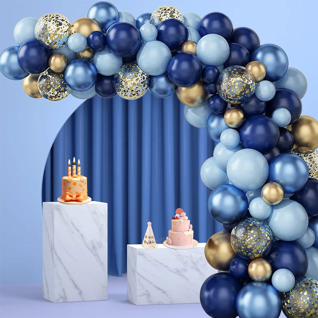 Balloons Garland Arch Set Blue Metal Gold Confetti Ballons Wedding Background Happy Birthday Kids Party Decor Baby Shower Globos