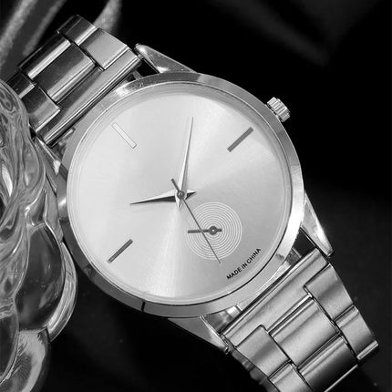 4pcs Fashion Versatile Couple Watch Casual Pair Watch Steel Band Quartz Watch+Couple Necklace