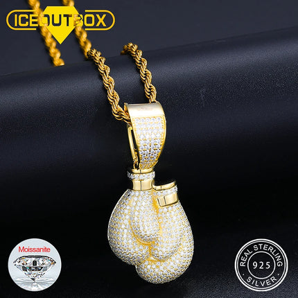 Luxury Moissanite Boxing Gloves Pendant Necklace 925 Sterling Silver Iced Out Full Moissanite Diamond Men's Hip Hop Rock Jewelry