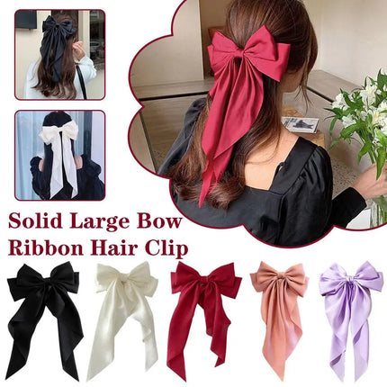 Women Large Bow Ribbon Hairpin Summer Chiffon Big Bowknot Stain Bow Barrettes Women Solid Color Ponytail Clip Hair Accessories