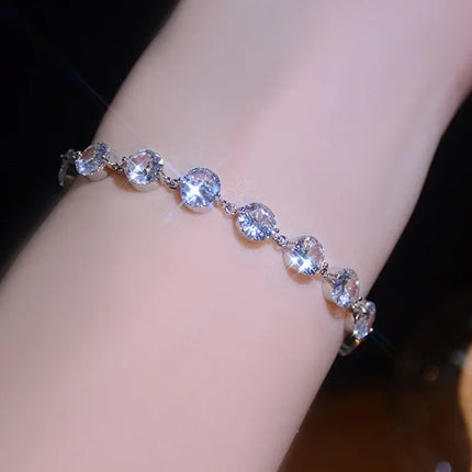 Luxury Shiny Silver Color Adjustable Crystal Zircon Bracelet For Women 2023 New Fashion Platinum Plating Bracelet Jewelry Gift