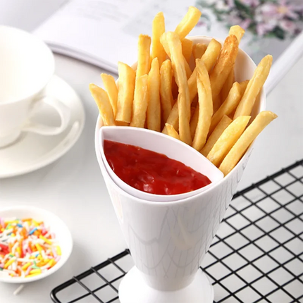 2 In 1 French Fries Cups Plastic Cups Sauces Snacks Dessert Plate Ketchup Slant Cup Two Cup Spout Kitchen Accessories