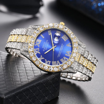 Hip Hop Iced Out Men Watch Full AAA Rhinestone Around Luxury Quartz Watches Round Clock Unisex Wrist Watch Gift For Boyfriend