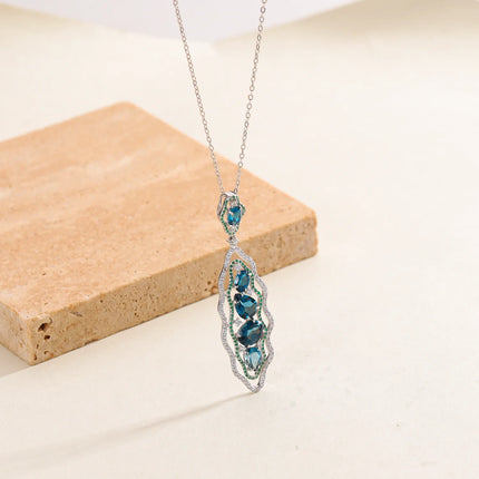 GEM'S BALLET Topaz Jewelry London Blue Topaz Gemstone Statement Pendant Necklace in Sterling Silver Handmade Necklace