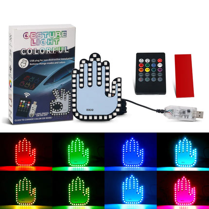 New LED Illuminated Gesture Light Car Finger Light With Remote Road Rage Signs Middle Finger Gesture Light Hand Lamp Three Model