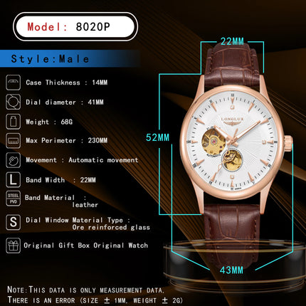 men watches 2024 classical business leisure rose gold automatic watch for men semi skeleton  leathers free shipping items