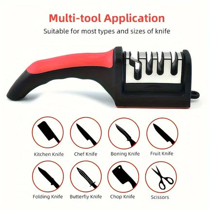 4-Stage Kitchen Knife Sharpener - Diamond & Ceramic Rods, Tungsten Steel Blades - Easy Manual Sharpening Tool for Home Use