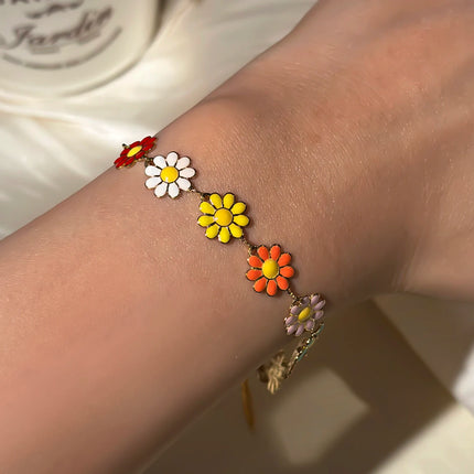 Exquisite Colorful Daisy Flower Bracelet for Women Boho Crystal Butterfly Zircon Sweet Flower Metal Chain Bracelet Party Jewelry