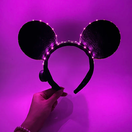 Colorful LED Mouse Ears Headband Black Ears Headbands for Kids and Adults - Cosplay Costume Mouse Themed Birthday Party Supplies