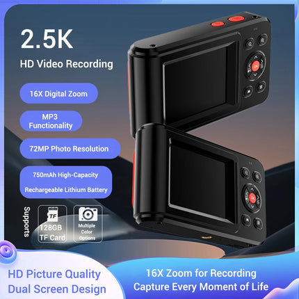 Digital Video Record Camera 72MP Photography Vlogging Camera With Dual Screen 2.5K HD Video Camera For Travel Home Office