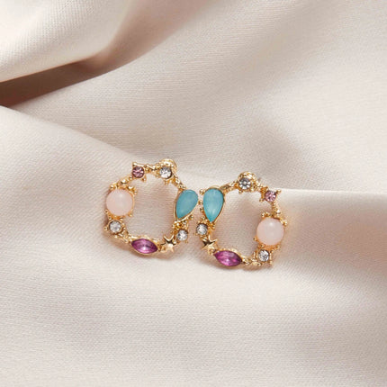 Moonlit Gardens Rhinestone Stud Earrings - Korean Fashion Jewelry for Women