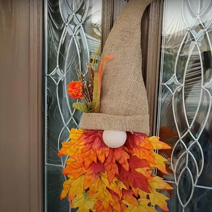 Autumn Wreath Gnome Hat Maple Leaf Wreath Christmas Decoration Front Door Hanging Ornament Window Restaurant Home Decor