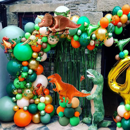 206Pcs Dinosaur Balloon Garland Green Three Rex Dinosaur foil Globo Orange Green Balloons Arch for Birthday Baby Showe Decoratio