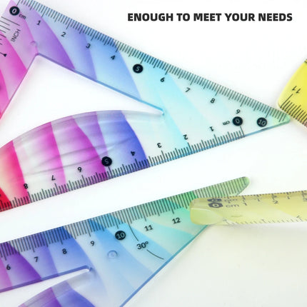 4 Pcs/set Ruler Set Soft Plastic Colorful Rainbow Rulers Shatterproof Bendable Flexible Ruler for School & Office Supplies