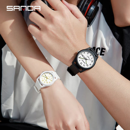 SANDA 6090 Luxury Watches For Couple Luminous Hand Watch New Men And Ladies Silicone Band Simple Quartz Wristwatches Lovers Gift