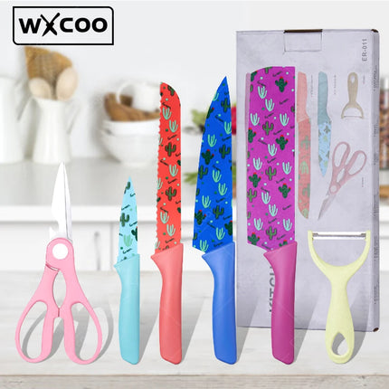 Professional Kitchen Knives Set Chef Knives Scissors Vegetables Fruit Peeler Bread Knife Colourful Cooking Tool with Box