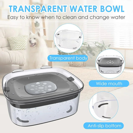 2L Spill Proof  Pet Dog Cat Water Bowl Reduce Refill, Anti Splash No Mess Dispenser Dripless Slow Drinking Water Bowl