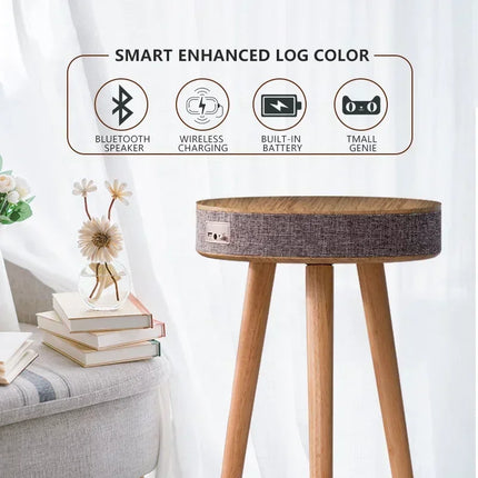 Wooden Coffee Table Portable Bluetooth Speaker Smart Speaker Tripod Table 9000 MAh with Wireless Charger and USB Charging Stand