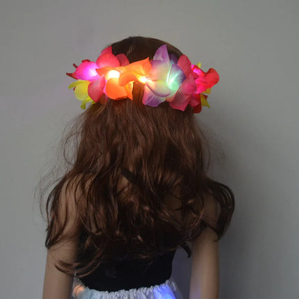 1pcs Women Girl LED Hawaii Hawaiian Lei Headband Glow Light up Flower Crown Wreath Birthday Wedding Party   Christmas navidad