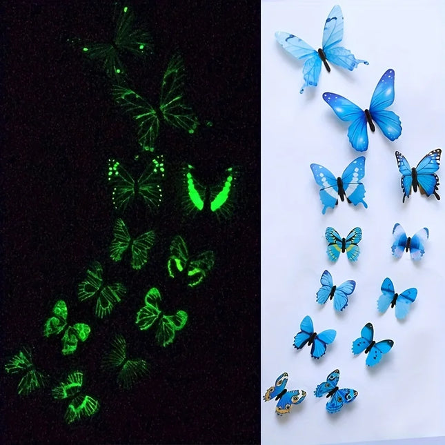 New 12Pcs Fashion 3D Luminous Butterfly Creative Wall Sticker For DIY Wall Stickers Modern Wall Art Home Decorations DIY Gift