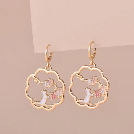 Cute Enamel Cat Earrings For Women Girls Sweet Kitten Rabbit Animal Painted Colorful Delicate Gold Color Hoop Jewelry Earrings