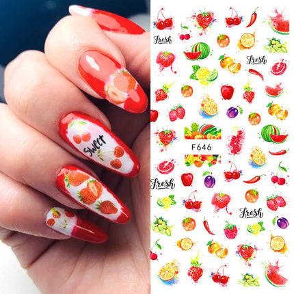 New Luxury Nail Design Colorful Butterfly Nail Sticker 3D Fruit Floral Nail Art Slider Geometric Nail Art Accessories Sticker