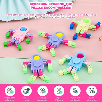 4Pcs Cute Fidget Sensory Spinner Toys Transformable Chain Robot Fingertip Toy Stress Relief for Kids Novelty & Gag Toys Gift