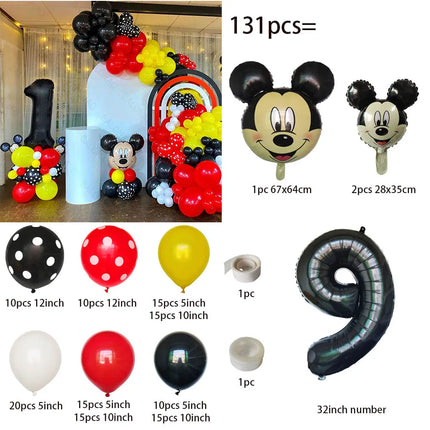 131pcs Disney Balloon Set Mickey Minnie Head Aluminum Balon 32 Inch Black Digital Ballon Baby Shower Happy Birthday Decoations