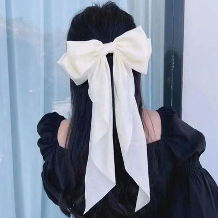 Women Large Bow Ribbon Hairpin Summer Chiffon Big Bowknot Stain Bow Barrettes Women Solid Color Ponytail Clip Hair Accessories