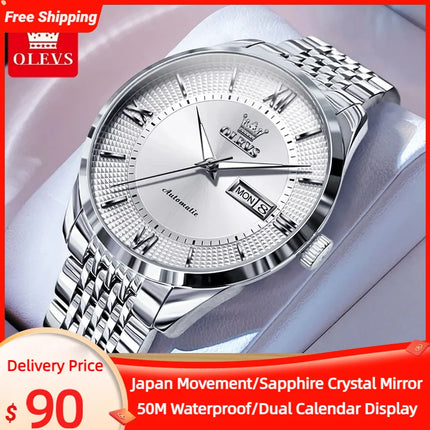 OLEVS Japan Movement Automatic Men's Watches 50M Waterproof Sapphire Crystal Mirror Luxury Brand Mechanical Men's Wristwatch