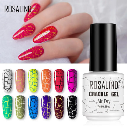 ROSALIND Crackle Gel Nail Polish Cracking Nail Lacquer Quick Dry Nail Art Varnish Hybrid Semi Permanent Soak Off Base Top Coat