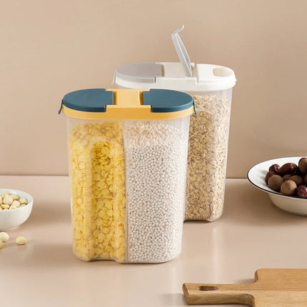 M/L Double Grid Cereals Jar Plastic Food Storage Container Kitchen Organizer Eco Friendly Cookie Box Dried Grains Tank with Lids