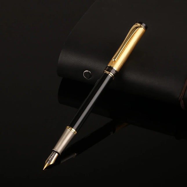 Custom Fountain Pen Golden Text Stationery Office Supplies Back To School Items Metal Nib Writing Ink Men Luxury Japanese Black