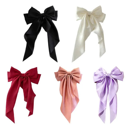 Women Large Bow Ribbon Hairpin Summer Chiffon Big Bowknot Stain Bow Barrettes Women Solid Color Ponytail Clip Hair Accessories