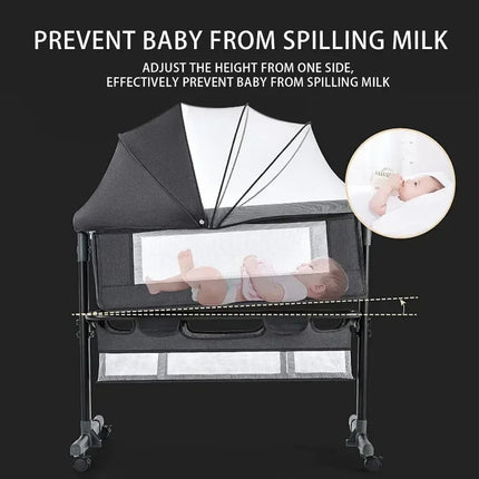 Nursery Bed with Mosquito Net Large Storage Bag Changing Bed Height Adjustable Travel Portable Crib Newborn Baby Boys & Girls