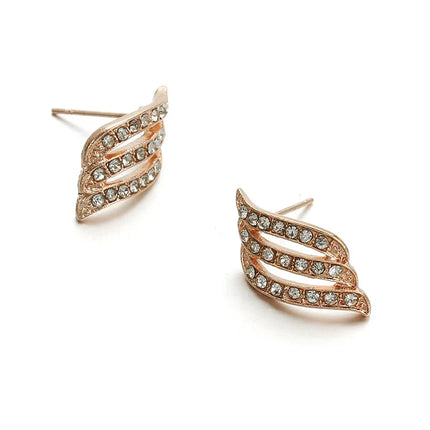 Crystal Winged Rose Gold Stud Earrings - Geometric Rhinestone Ear Jewelry