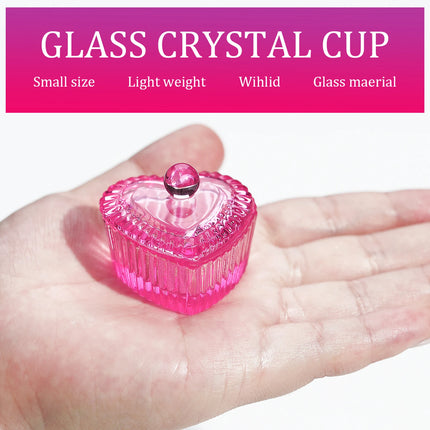 1pcs Pink Crystal Glass Dappen Dish Acrylic Powder Liquid Holder Container Heart Shape Nail Lid Cup Bowl Manicure Accessories