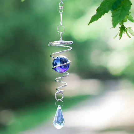 Rotating Spiral Tail Wind Spinner Chimes Crystal Glass Ball Pendant Pendulum Garden Nursery Window Hanging XMS Tree Decorations