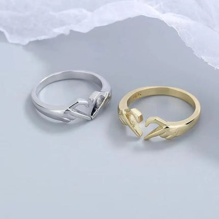 New Romantic Love Hand with Heart Shaped Ring Creative Couple Silver Color Adjustable Open Rings Personality Party Jewelry Gift